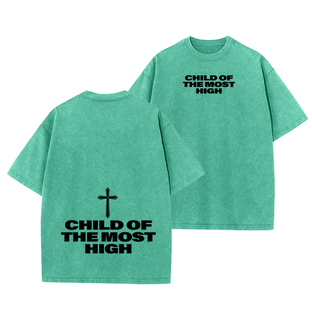 Christianartworkshop Camiseta unisex lavada con la inscripción "Hijo de la Cruz Altísima" en letras grandes. - Verde - 5XL - image 0