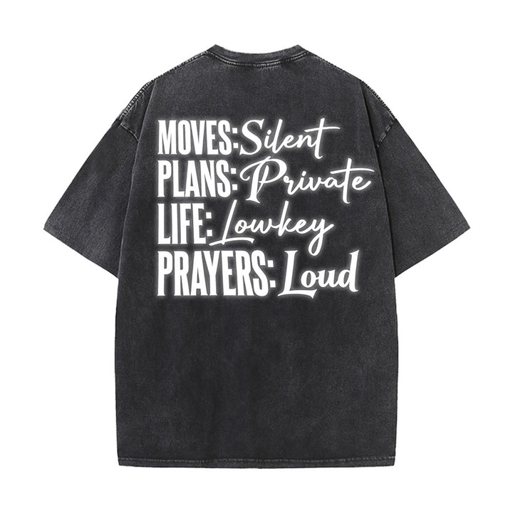 Christianartworkshop Camiseta unisex lavada con diseño de cruz estilizada y letras mixtas "Moves Silent Prayers Loud" - image 17