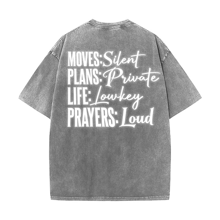 Christianartworkshop Camiseta unisex lavada con diseño de cruz estilizada y letras mixtas "Moves Silent Prayers Loud" - image 14