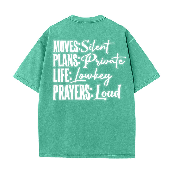Christianartworkshop Camiseta unisex lavada con diseño de cruz estilizada y letras mixtas "Moves Silent Prayers Loud" - image 27