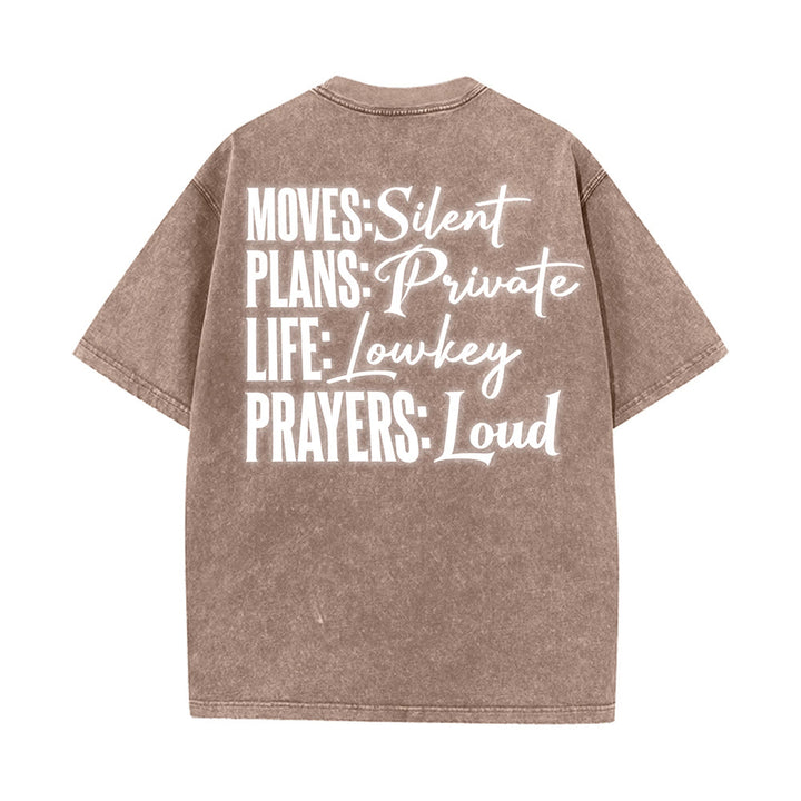 Christianartworkshop Camiseta unisex lavada con diseño de cruz estilizada y letras mixtas "Moves Silent Prayers Loud" - image 30