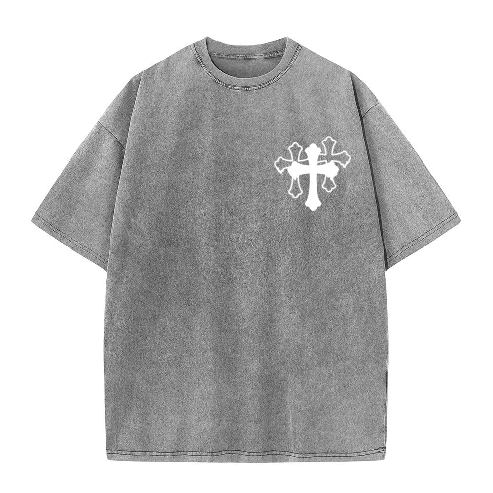 Christianartworkshop Camiseta unisex lavada con diseño de cruz estilizada y letras mixtas "Moves Silent Prayers Loud" - image 13