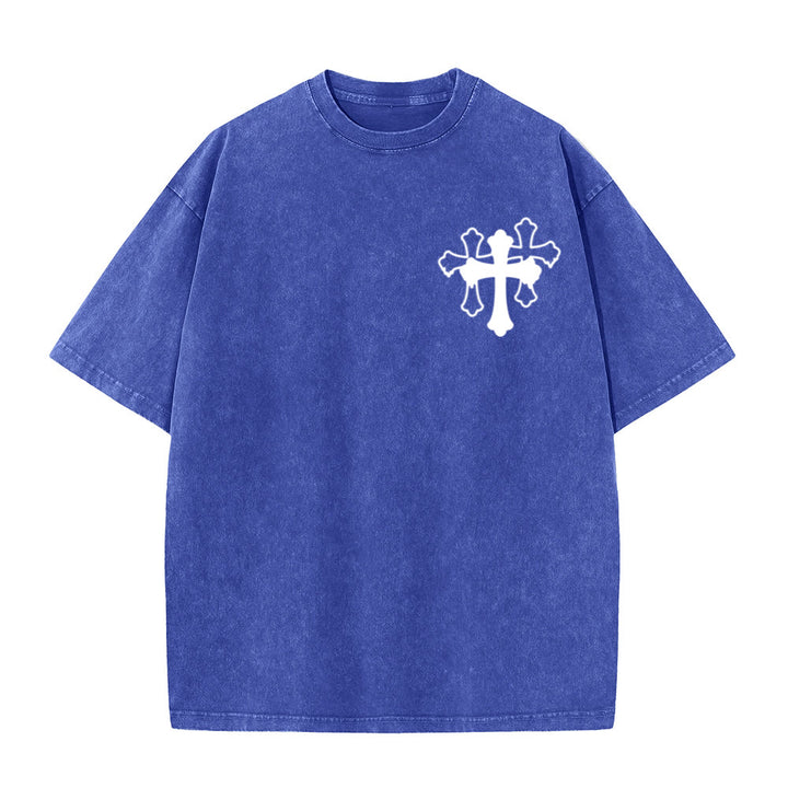 Christianartworkshop Camiseta unisex lavada con diseño de cruz estilizada y letras mixtas "Moves Silent Prayers Loud" - image 10