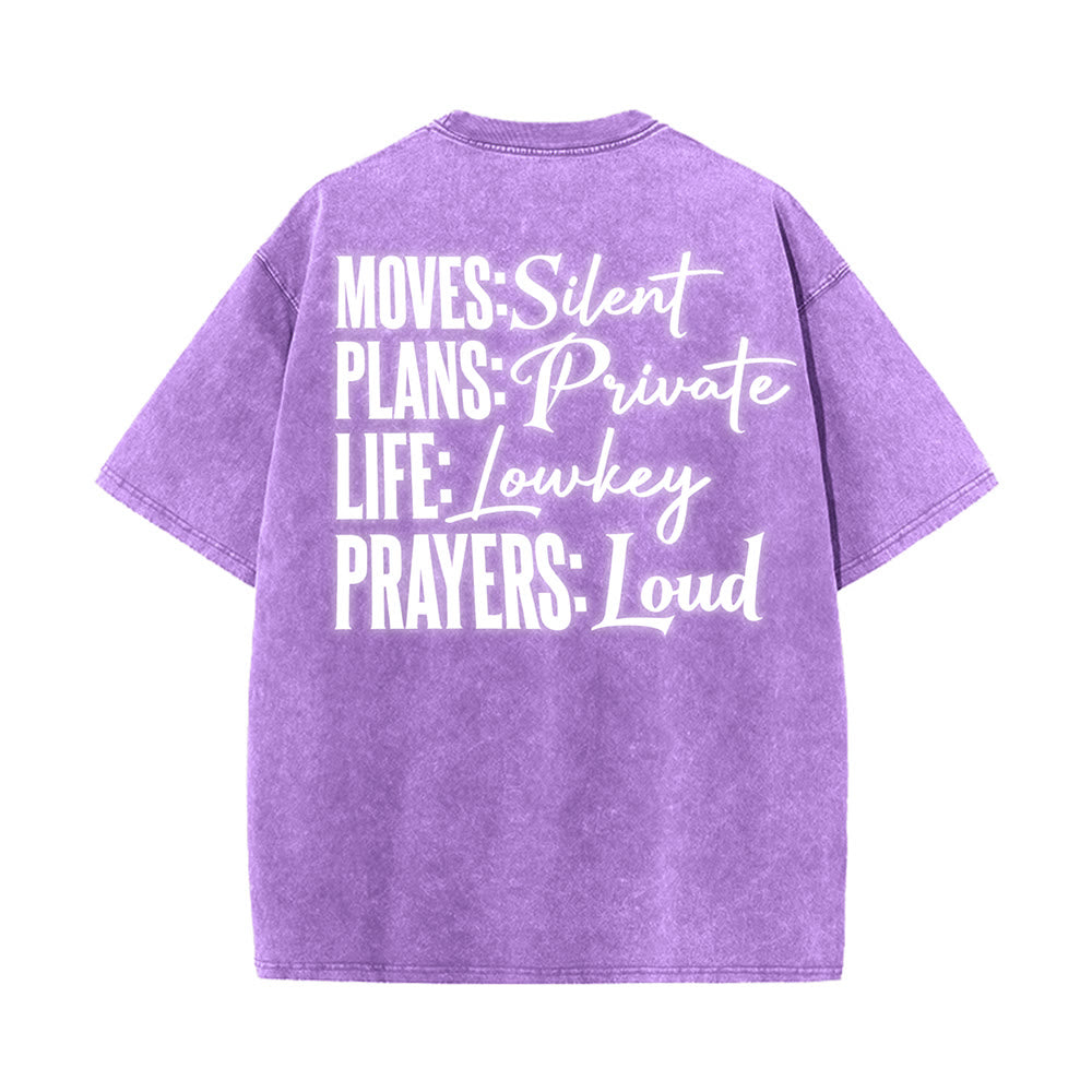 Christianartworkshop Camiseta unisex lavada con diseño de cruz estilizada y letras mixtas "Moves Silent Prayers Loud" - image 8