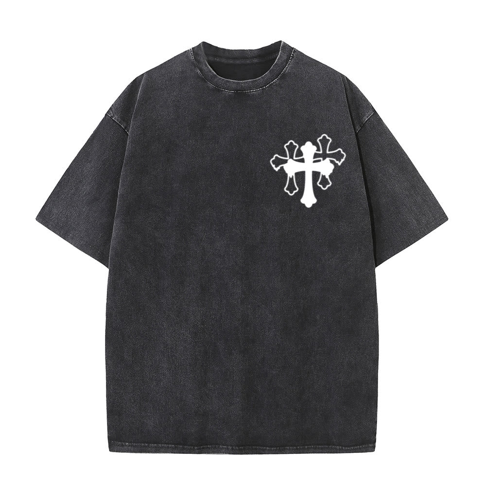 Christianartworkshop Camiseta unisex lavada con diseño de cruz estilizada y letras mixtas "Moves Silent Prayers Loud" - image 16