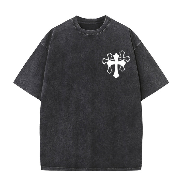 Christianartworkshop Camiseta unisex lavada con diseño de cruz estilizada y letras mixtas "Moves Silent Prayers Loud" - image 16