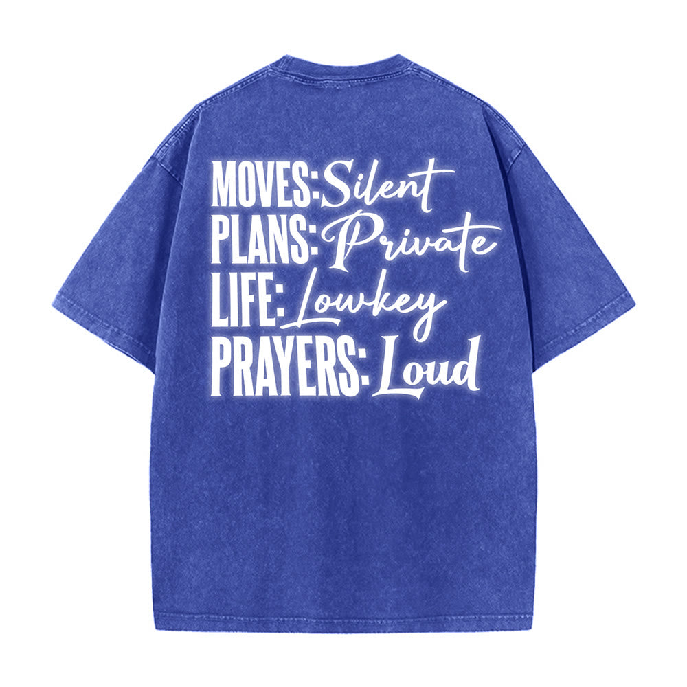 Christianartworkshop Camiseta unisex lavada con diseño de cruz estilizada y letras mixtas "Moves Silent Prayers Loud" - image 11