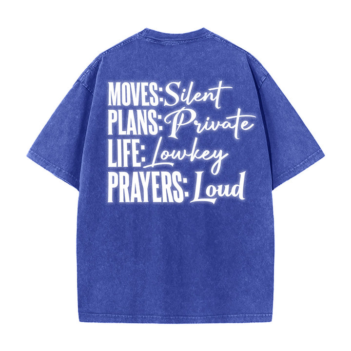 Christianartworkshop Camiseta unisex lavada con diseño de cruz estilizada y letras mixtas "Moves Silent Prayers Loud" - image 11