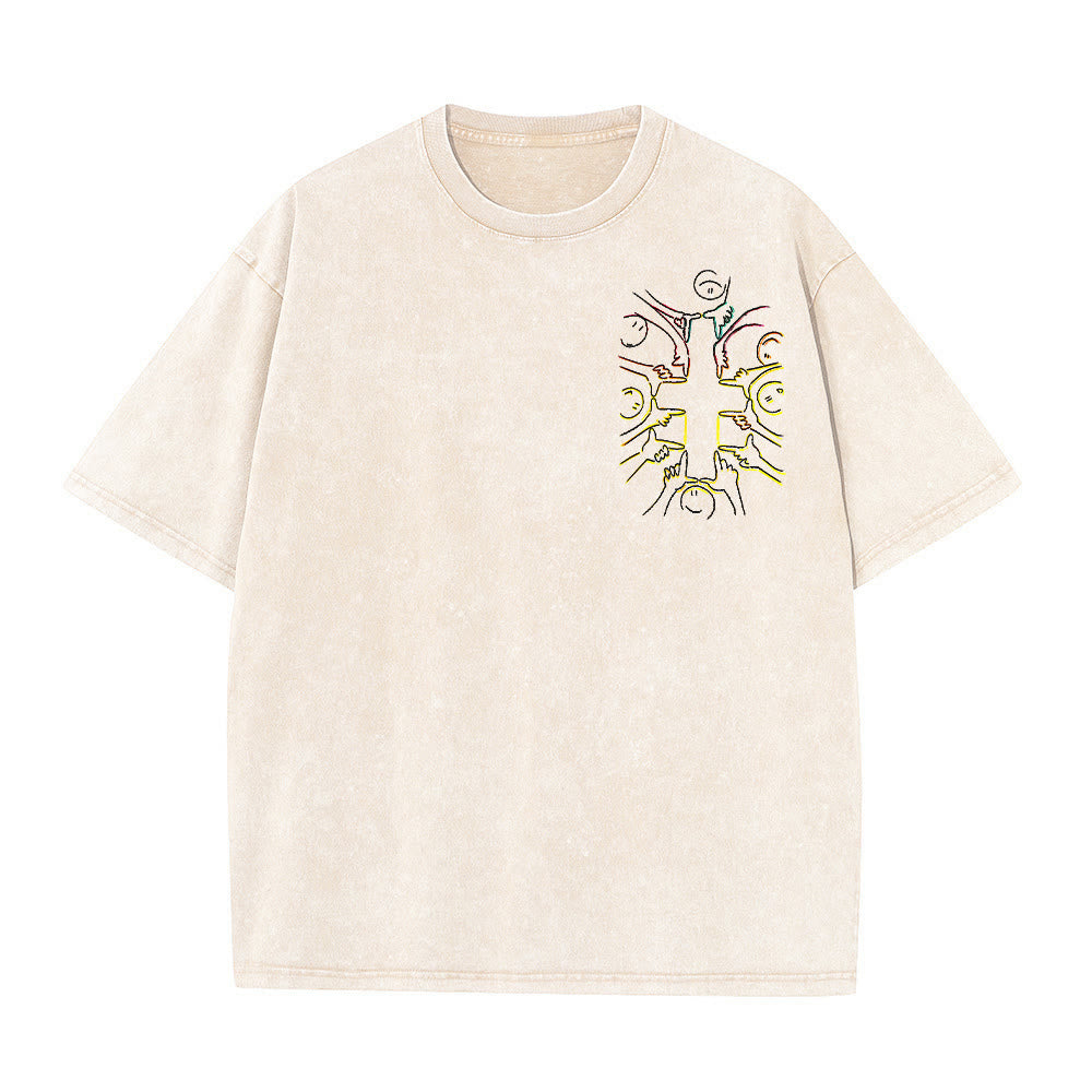 Christianartworkshop Camiseta unisex lavada con estampado de figura humana y cruz de la unidad. - image 10