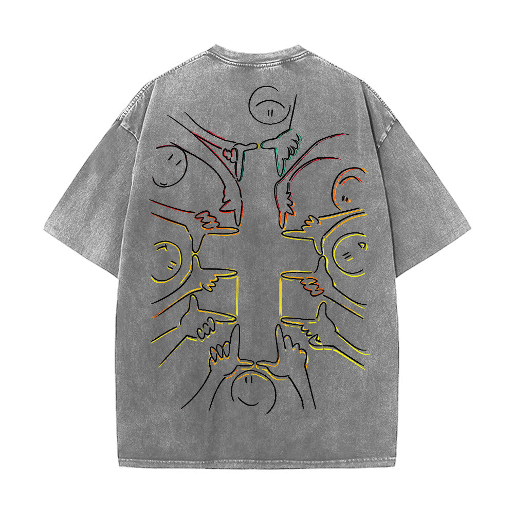Christianartworkshop Camiseta unisex lavada con estampado de figura humana y cruz de la unidad. - image 23