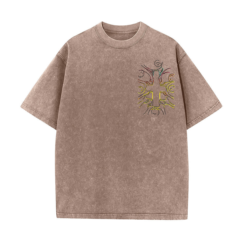 Christianartworkshop Camiseta unisex lavada con estampado de figura humana y cruz de la unidad. - image 7
