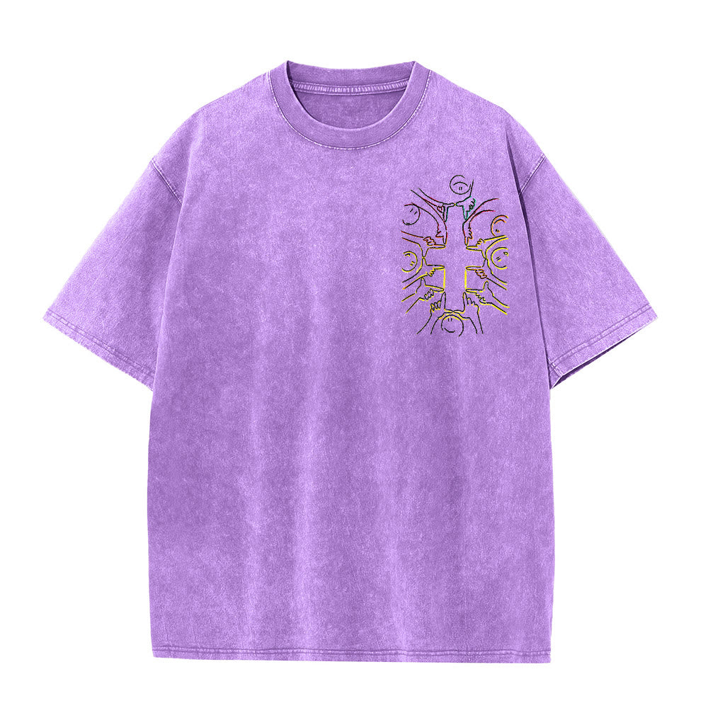 Christianartworkshop Camiseta unisex lavada con estampado de figura humana y cruz de la unidad. - image 16
