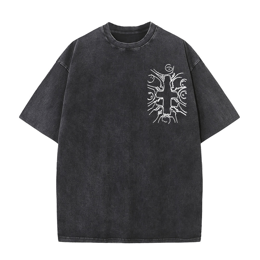 Christianartworkshop Camiseta unisex lavada con estampado de figura humana y cruz de la unidad. - image 26