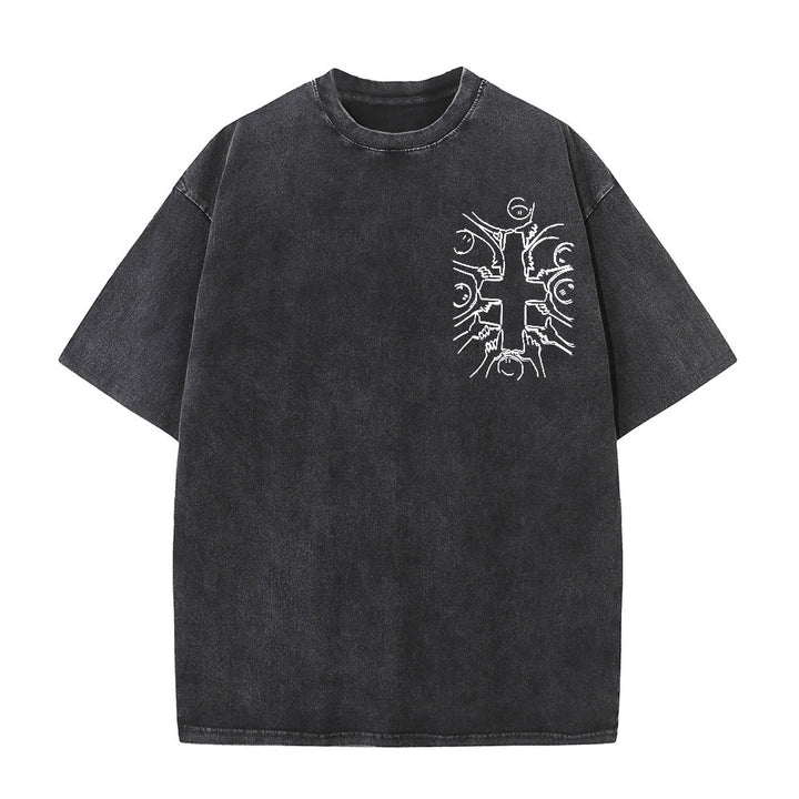 Christianartworkshop Camiseta unisex lavada con estampado de figura humana y cruz de la unidad. - image 26