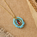 Christianartworkshop Collar con colgante ovalado de cuentas con icono mariano: un símbolo de devoción a la Virgen María. - Azul - image 2