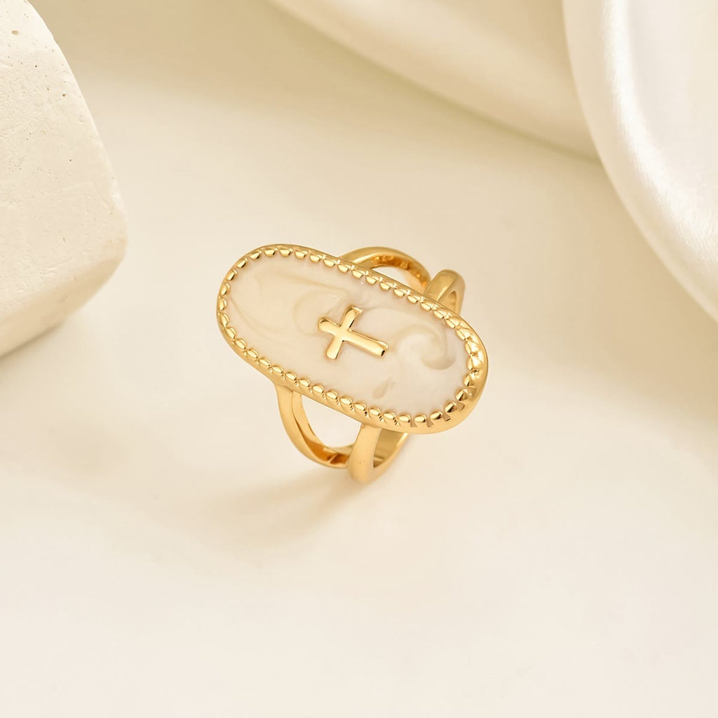 Christianartworkshop Anillo de doble banda con esmalte y detalle de cruz: un símbolo de fe y estilo sutiles. - image 4