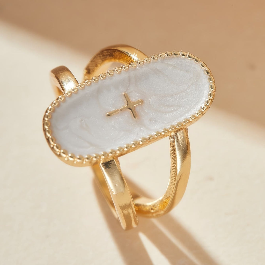 Christianartworkshop Anillo de doble banda con esmalte y detalle de cruz: un símbolo de fe y estilo sutiles. - image 5