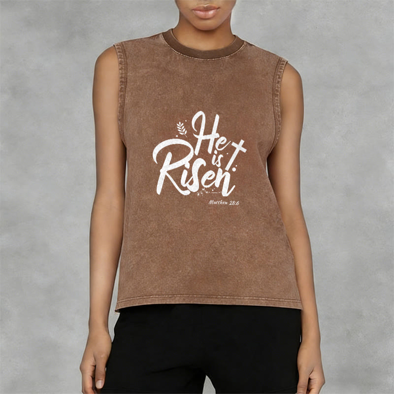Christianartworkshop Él ha resucitado Mateo 28:6 Camiseta sin mangas unisex lavada - image 2