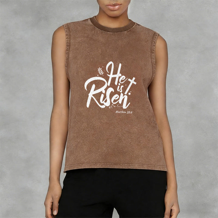 Christianartworkshop Él ha resucitado Mateo 28:6 Camiseta sin mangas unisex lavada - image 2