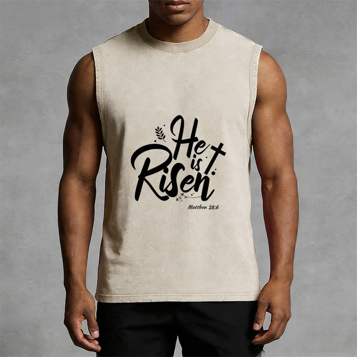 Christianartworkshop Él ha resucitado Mateo 28:6 Camiseta sin mangas unisex lavada - image 7
