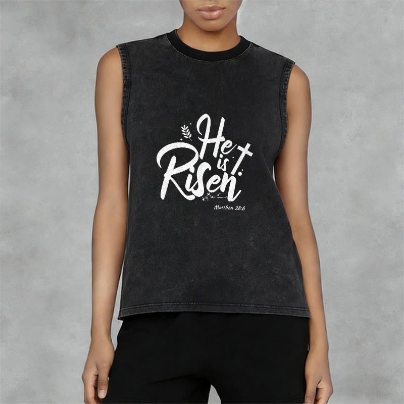 Christianartworkshop Él ha resucitado Mateo 28:6 Camiseta sin mangas unisex lavada - image 5