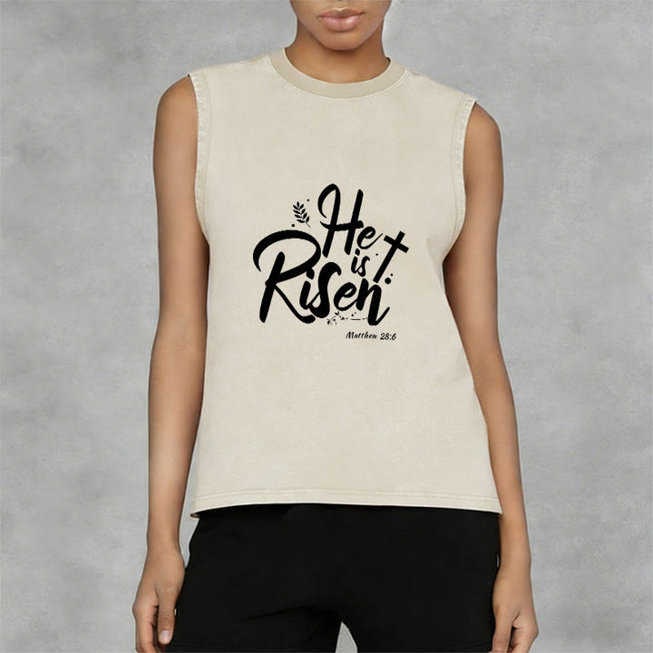 Christianartworkshop Él ha resucitado Mateo 28:6 Camiseta sin mangas unisex lavada - image 8