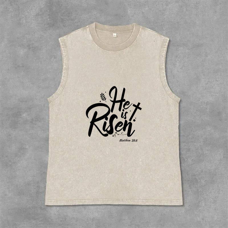 Christianartworkshop Él ha resucitado Mateo 28:6 Camiseta sin mangas unisex lavada - Beige - 2XL - image 6