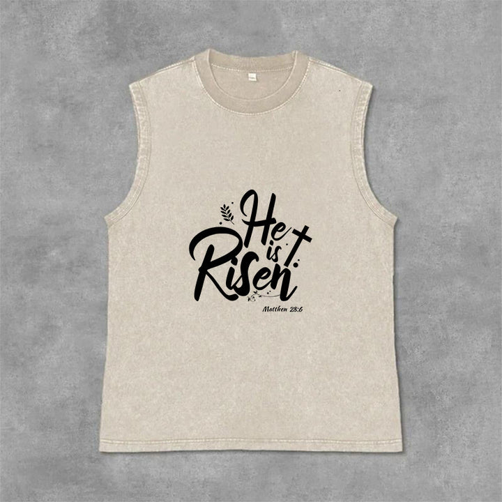 Christianartworkshop Él ha resucitado Mateo 28:6 Camiseta sin mangas unisex lavada - Beige - 2XL - image 6