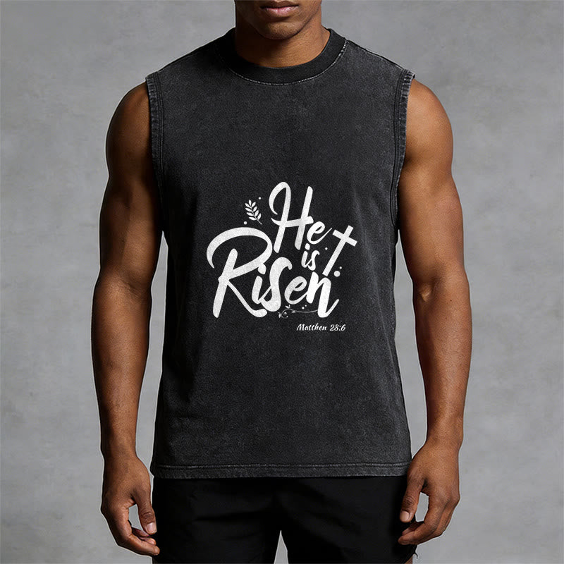Christianartworkshop Él ha resucitado Mateo 28:6 Camiseta sin mangas unisex lavada - image 4