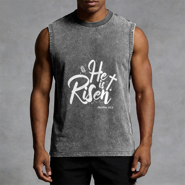 Christianartworkshop Él ha resucitado Mateo 28:6 Camiseta sin mangas unisex lavada - image 13