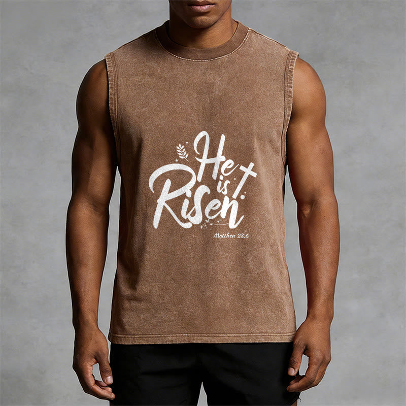 Christianartworkshop Él ha resucitado Mateo 28:6 Camiseta sin mangas unisex lavada - image 1