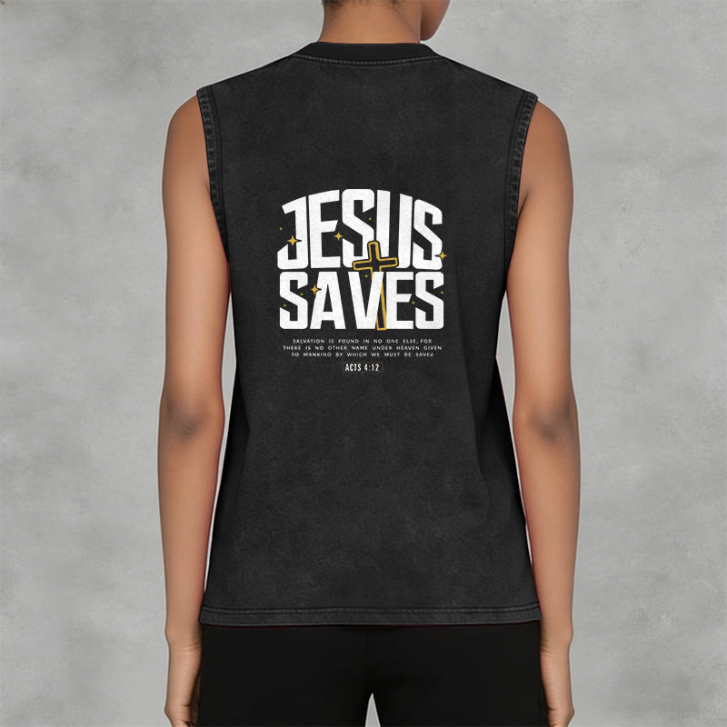 Christianartworkshop Camiseta sin mangas unisex lavada con el mensaje "Jesús salva", llena de fe. - image 8