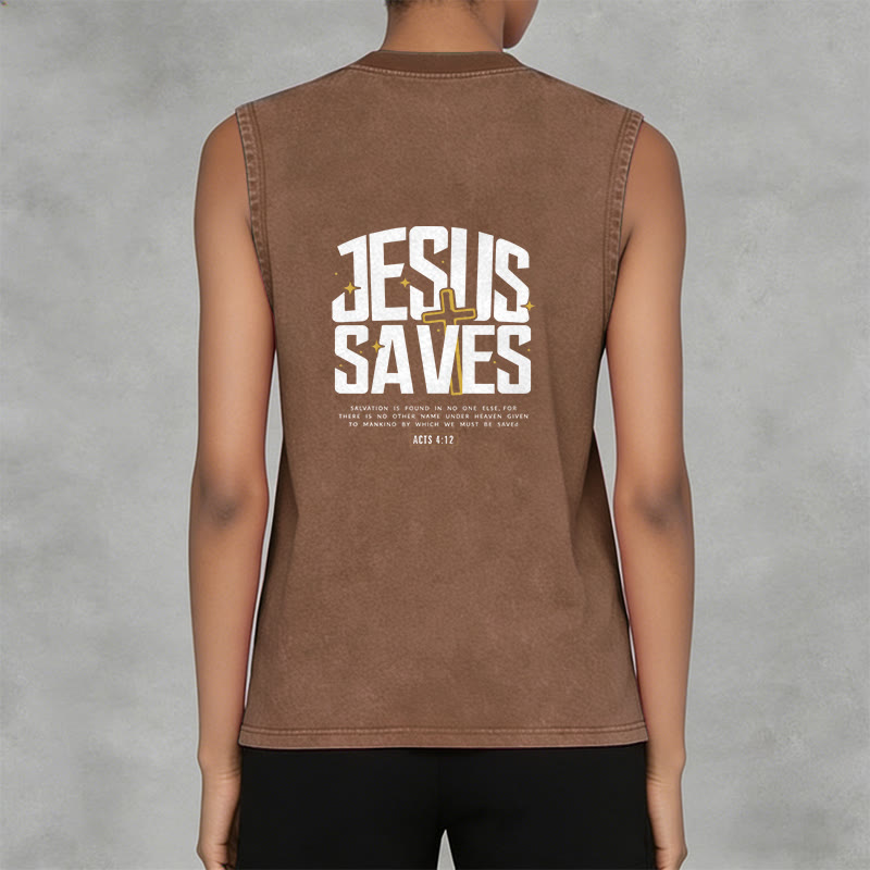 Christianartworkshop Camiseta sin mangas unisex lavada con el mensaje "Jesús salva", llena de fe. - image 14