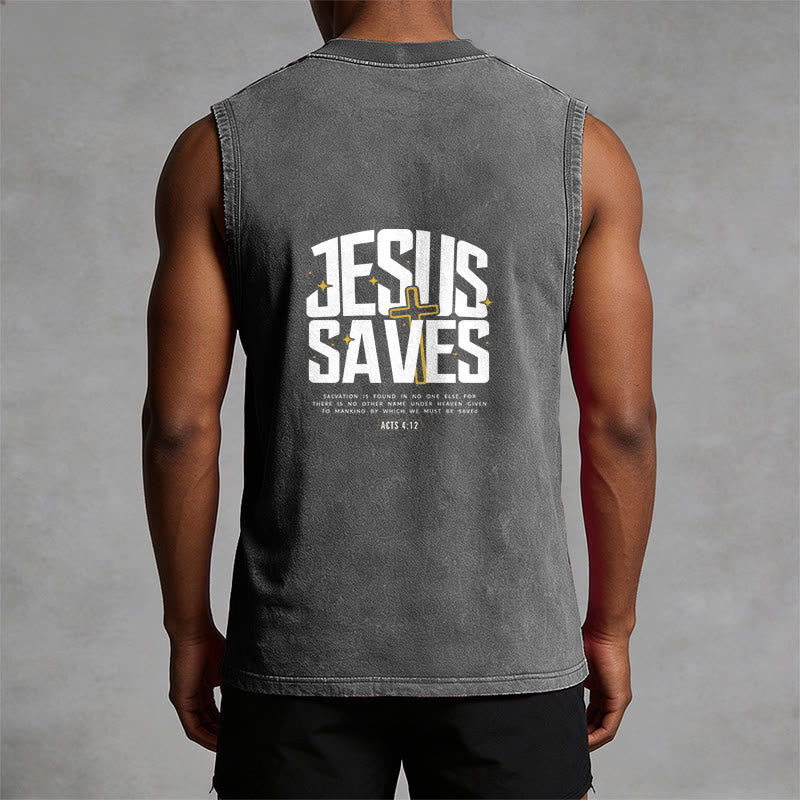 Christianartworkshop Camiseta sin mangas unisex lavada con el mensaje "Jesús salva", llena de fe. - image 10