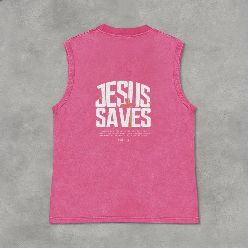 Christianartworkshop Camiseta sin mangas unisex lavada con el mensaje "Jesús salva", llena de fe. - Rosa - 2XL - image 0