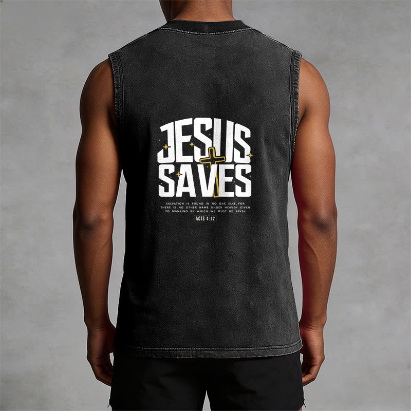 Christianartworkshop Camiseta sin mangas unisex lavada con el mensaje "Jesús salva", llena de fe. - image 7