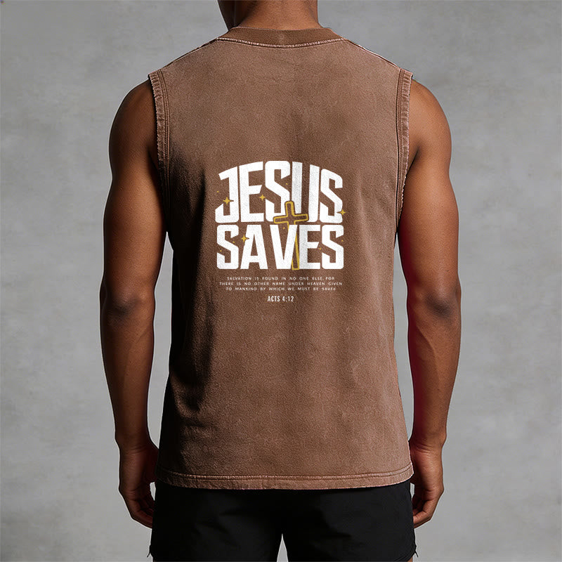 Christianartworkshop Camiseta sin mangas unisex lavada con el mensaje "Jesús salva", llena de fe. - image 13