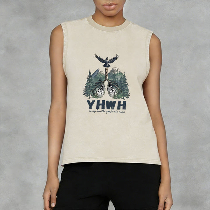 Christianartworkshop Camiseta sin mangas unisex lavada con declaración de fe "Aliento de Vida" de YHWH - image 1