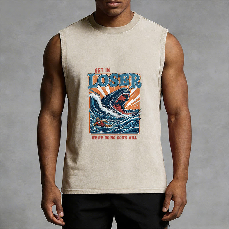 Christianartworkshop Sube, perdedor, estamos haciendo la voluntad de Dios. Camiseta sin mangas unisex lavada de Jonás. - image 1