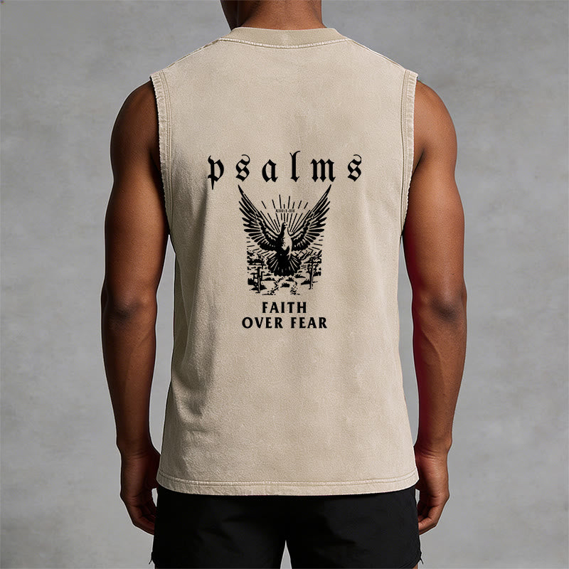 Christianartworkshop Camiseta sin mangas unisex lavada con la frase "Fe sobre el miedo" de los Salmos. - image 1