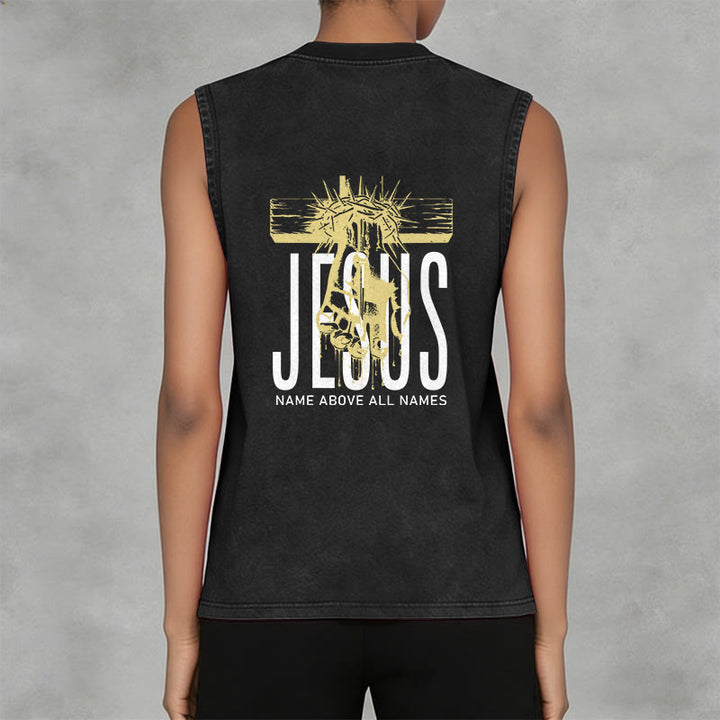 Christianartworkshop Camiseta sin mangas unisex lavada con el nombre de Jesús sobre todos los nombres - image 3