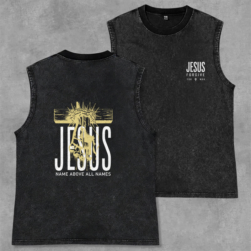 Christianartworkshop Camiseta sin mangas unisex lavada con el nombre de Jesús sobre todos los nombres - Negro - 2XL - image 0