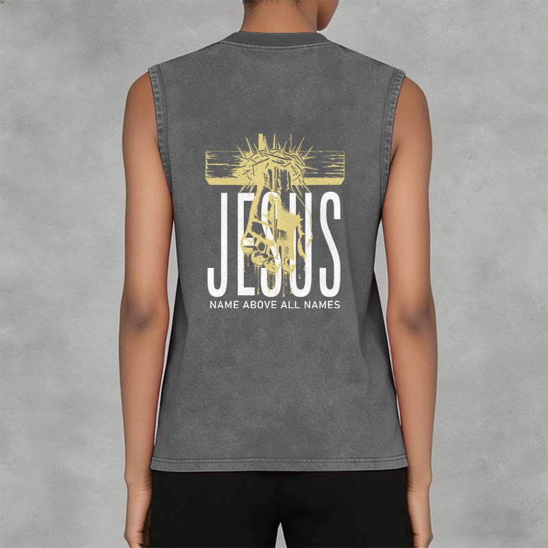 Christianartworkshop Camiseta sin mangas unisex lavada con el nombre de Jesús sobre todos los nombres - image 17