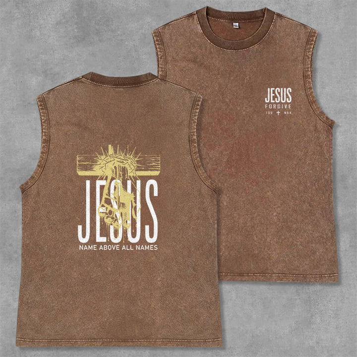 Christianartworkshop Camiseta sin mangas unisex lavada con el nombre de Jesús sobre todos los nombres - Marrón - 2XL - image 28