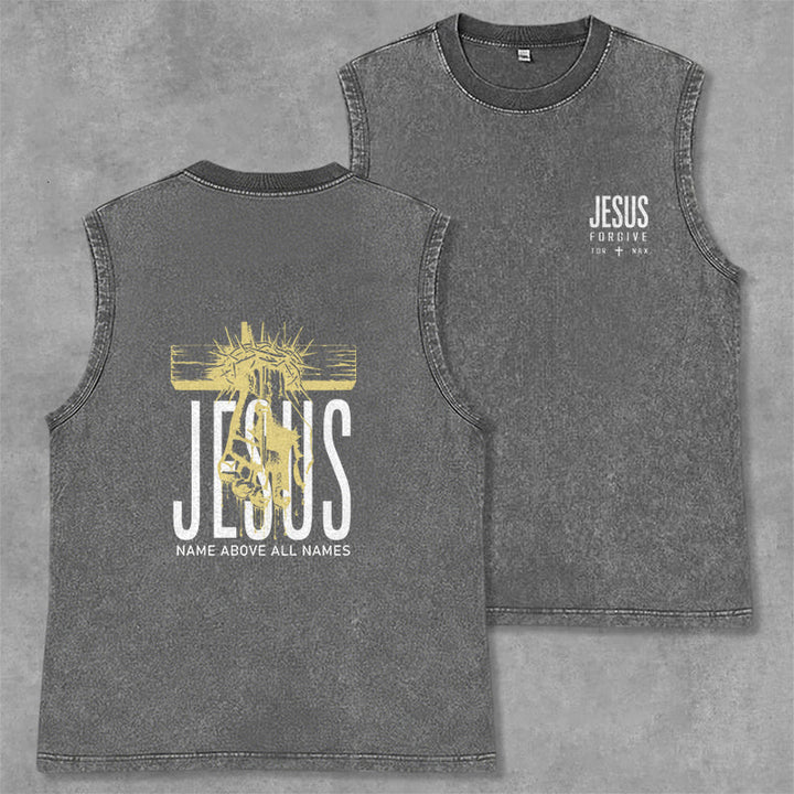 Christianartworkshop Camiseta sin mangas unisex lavada con el nombre de Jesús sobre todos los nombres - Gris - 2XL - image 14