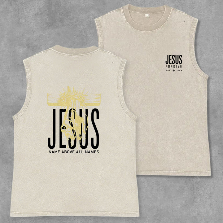 Christianartworkshop Camiseta sin mangas unisex lavada con el nombre de Jesús sobre todos los nombres - Beige - 2XL - image 7