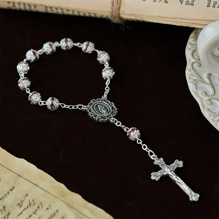 Christianartworkshop Rosario de bolsillo con cuentas brillantes y medalla de Nuestra Señora: símbolo de fe y gracia. - image 10