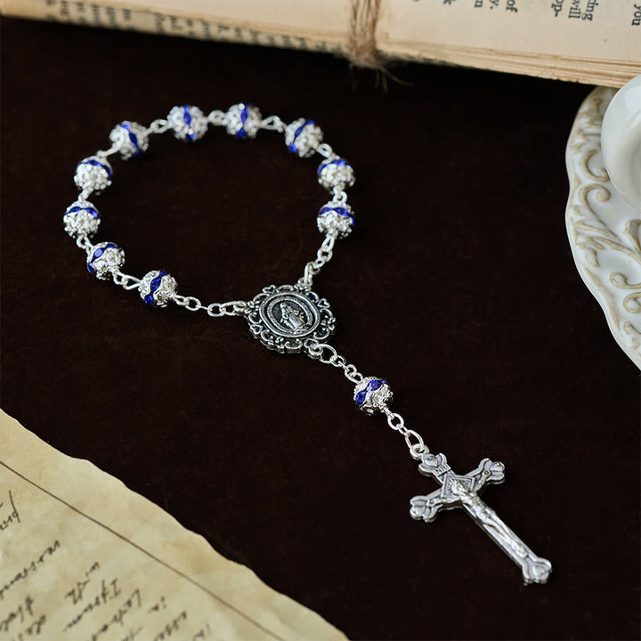Christianartworkshop Rosario de bolsillo con cuentas brillantes y medalla de Nuestra Señora: símbolo de fe y gracia. - image 14