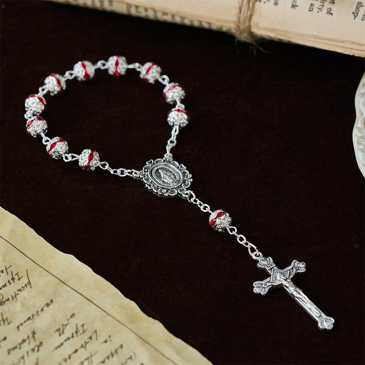 Christianartworkshop Rosario de bolsillo con cuentas brillantes y medalla de Nuestra Señora: símbolo de fe y gracia. - image 8