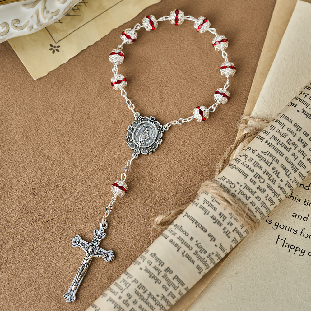 Christianartworkshop Rosario de bolsillo con cuentas brillantes y medalla de Nuestra Señora: símbolo de fe y gracia. - Rojo - image 6